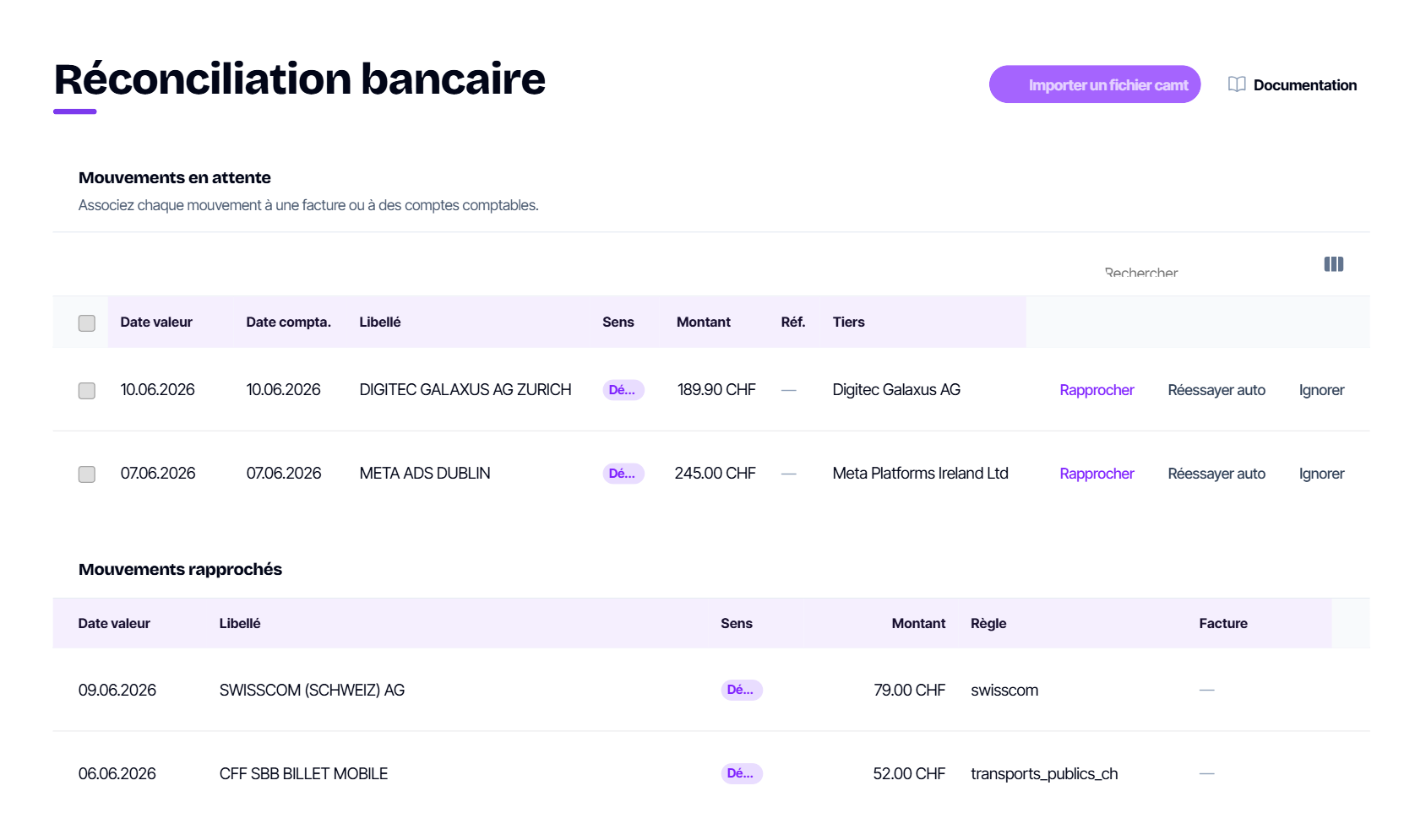 Aperçu de Rapprochement bancaire
